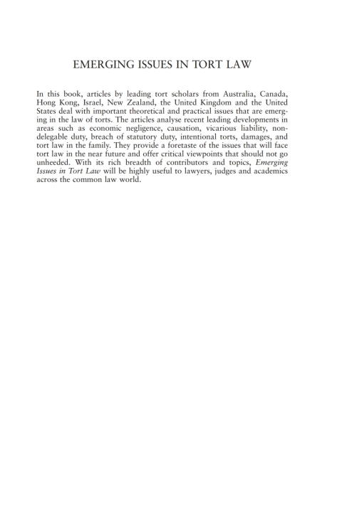 Cover image for book Emerging Issues in Tort Law