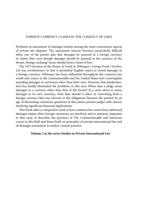 Cover image for book Foreign Currency Claims in the Conflict of Laws