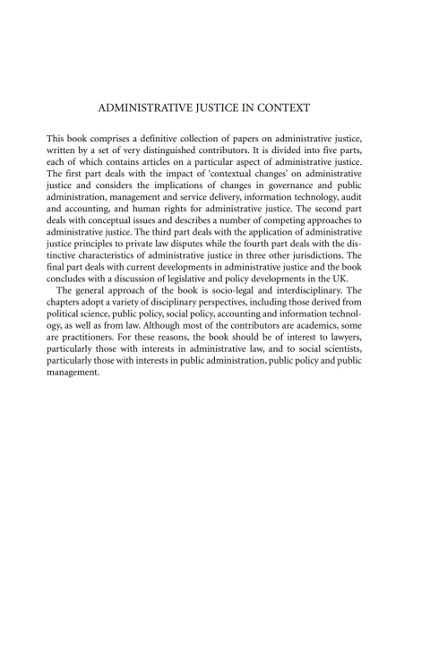 Cover image for book Administrative Justice in Context