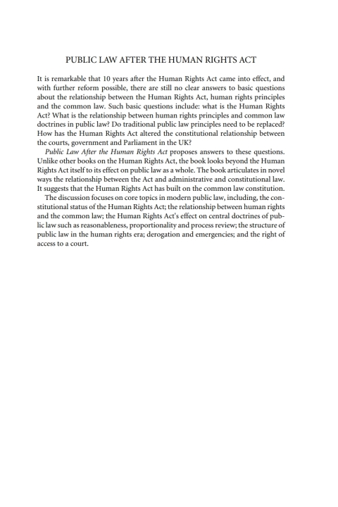 Cover image for book Public Law after the Human Rights Act