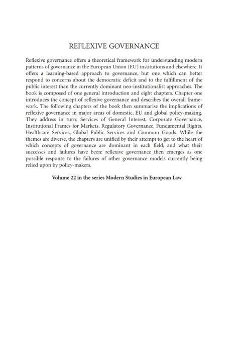 Cover image for book Reflexive Governance