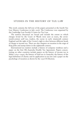 Studies in the History of Tax Law, Volume 4