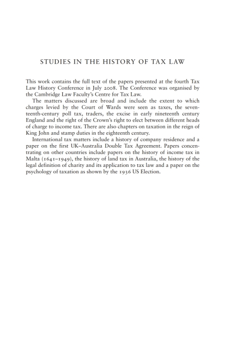 Cover image for book Studies in the History of Tax Law, Volume 4
