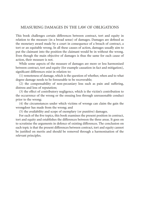 Cover image for book Measuring Damages in the Law of Obligations