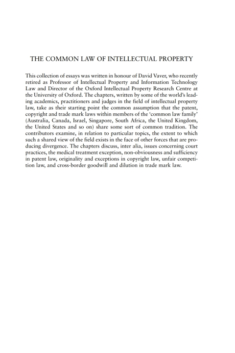 Cover image for book The Common Law of Intellectual Property