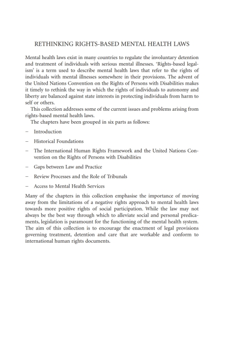 Cover image for book Rethinking Rights-Based Mental Health Laws