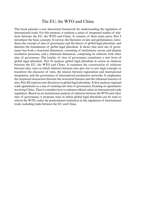 Cover image for book The EU, the WTO and China