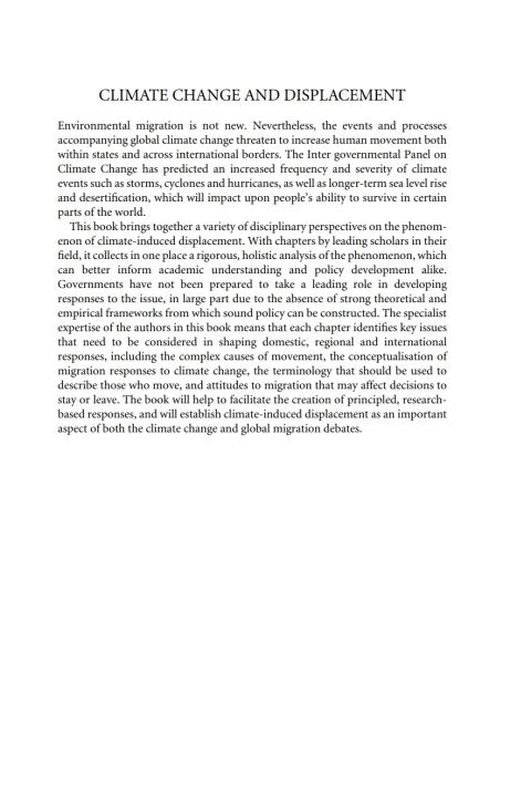 Cover image for book Climate Change and Displacement