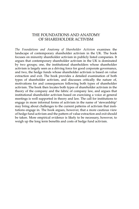Cover image for book The Foundations and Anatomy of Shareholder Activism
