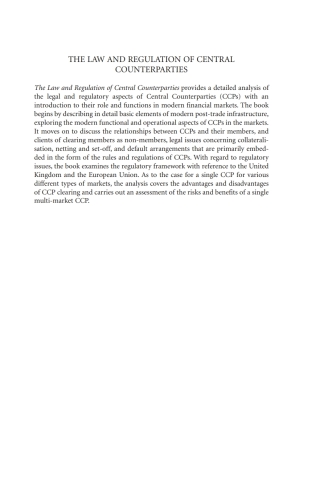 The Law and Regulation of Central Counterparties