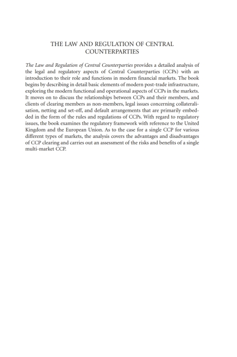 Cover image for book The Law and Regulation of Central Counterparties