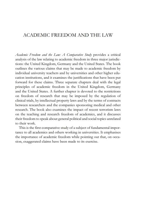 Cover image for book Academic Freedom and the Law