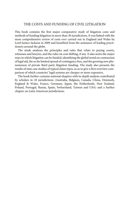 Cover image for book The Costs and Funding of Civil Litigation