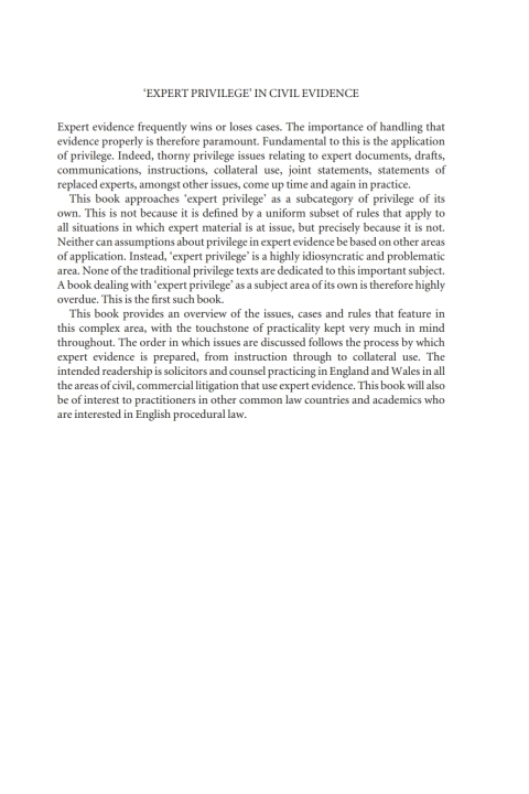 Cover image for book Expert Privilege' in Civil Evidence