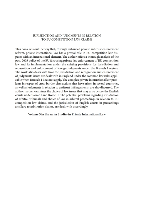 Cover image for book Jurisdiction and Judgments in Relation to EU Competition Law Claims