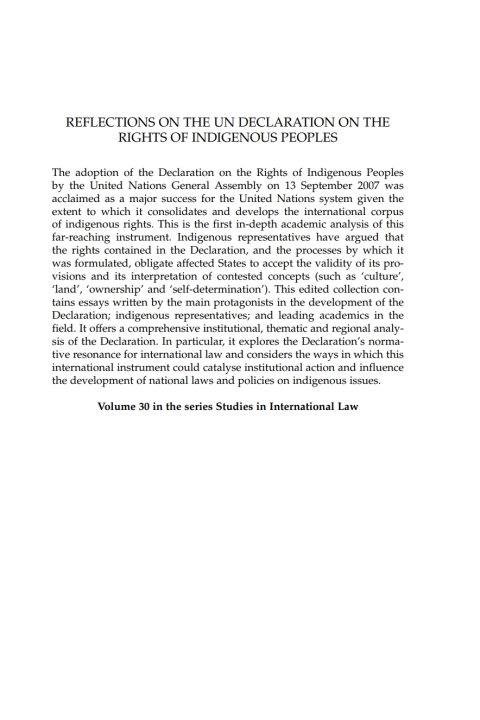 Cover image for book Reflections on the UN Declaration on the Rights of Indigenous Peoples