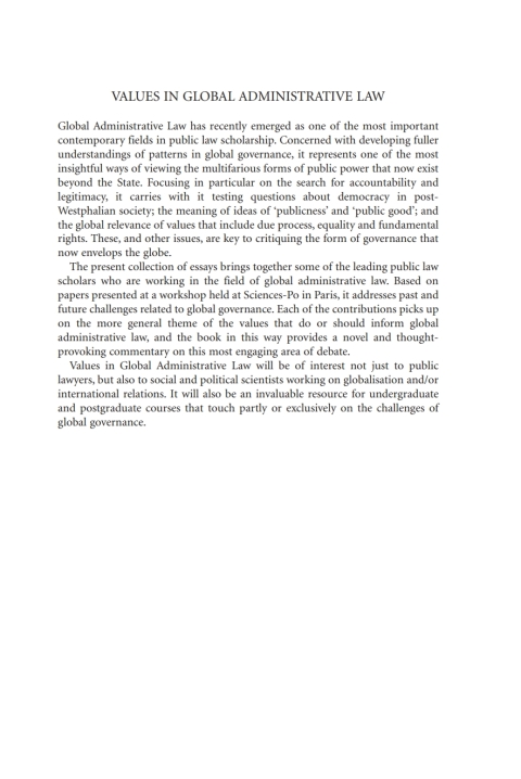 Cover image for book Values in Global Administrative Law