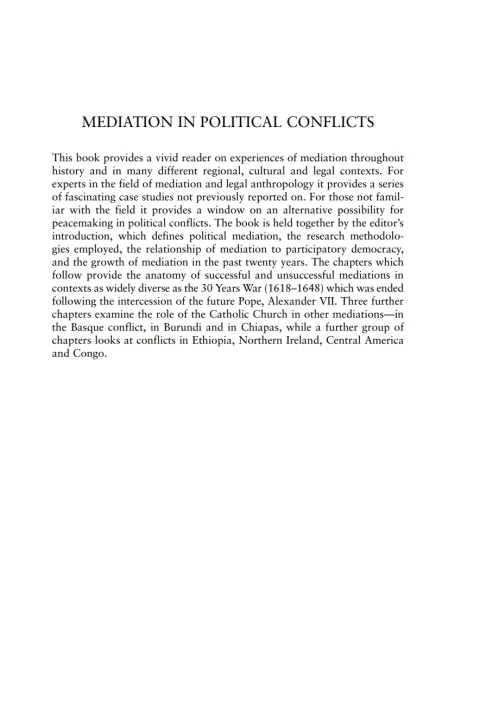 Cover image for book Mediation in Political Conflicts