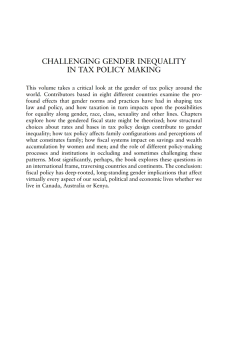 Cover image for book Challenging Gender Inequality in Tax Policy Making