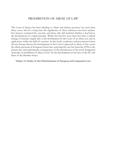 Cover image for book Prohibition of Abuse of Law