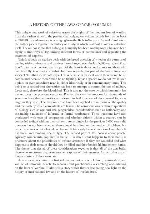 Cover image for book A History of the Laws of War: Volume 1