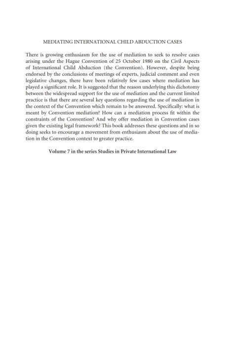Cover image for book Mediating International Child Abduction Cases