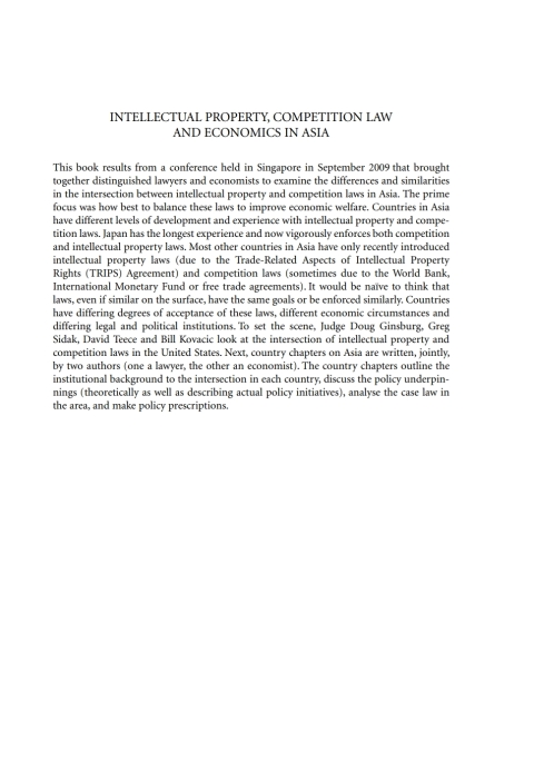 Cover image for book Intellectual Property, Competition Law and Economics in Asia