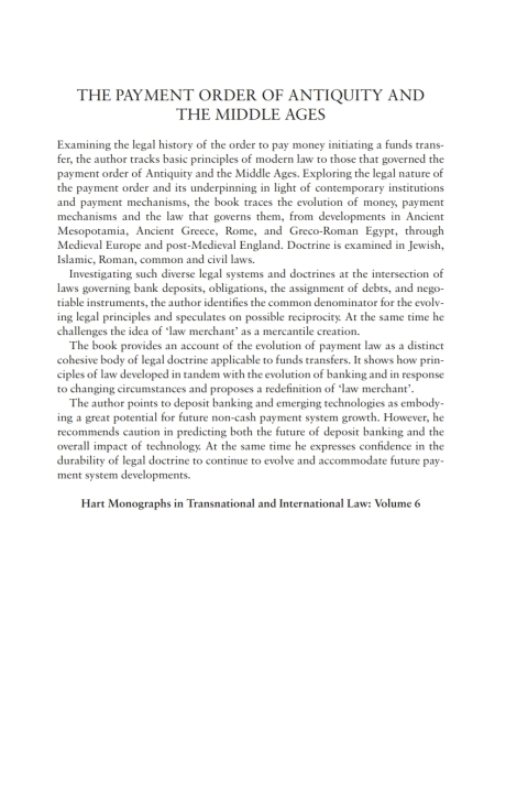 Cover image for book The Payment Order of Antiquity and the Middle Ages