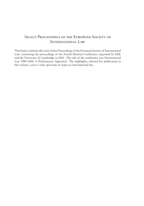 Cover image for book Select Proceedings of the European Society of International Law, Volume 3, 2010