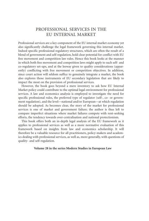 Cover image for book Professional Services in the EU Internal Market