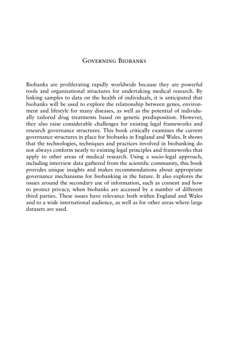 Cover image for book Governing Biobanks