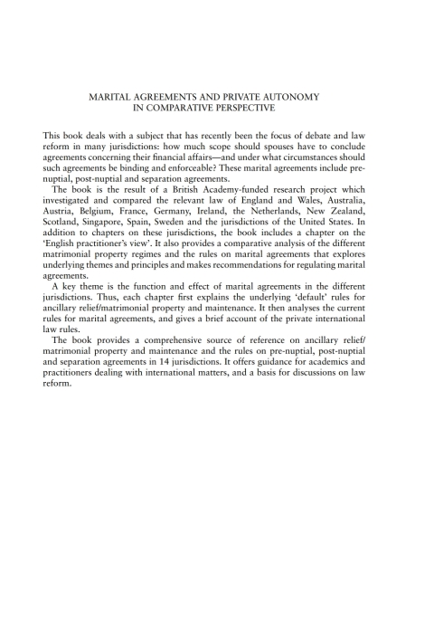 Cover image for book Marital Agreements and Private Autonomy in Comparative Perspective