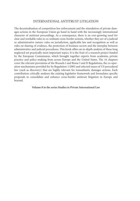 Cover image for book International Antitrust Litigation