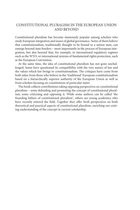 Cover image for book Constitutional Pluralism in the European Union and Beyond