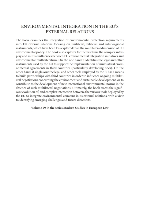 Cover image for book Environmental Integration in the EU's External Relations