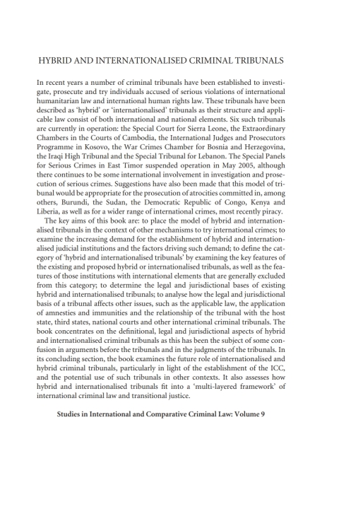 Cover image for book Hybrid and Internationalised Criminal Tribunals
