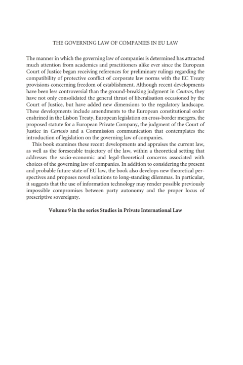 Cover image for book The Governing Law of Companies in EU Law