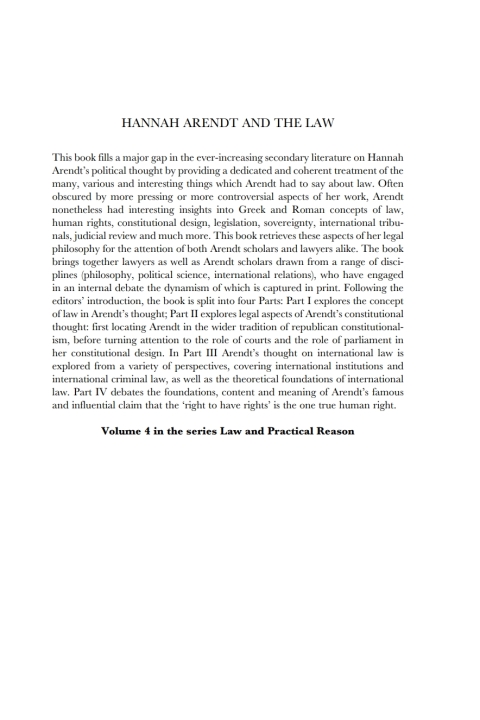 Cover image for book Hannah Arendt and the Law