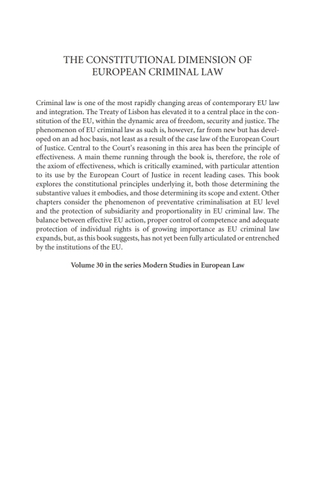 Cover image for book The Constitutional Dimension of European Criminal Law