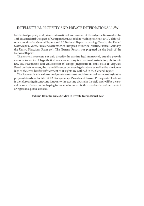 Cover image for book Intellectual Property and Private International Law