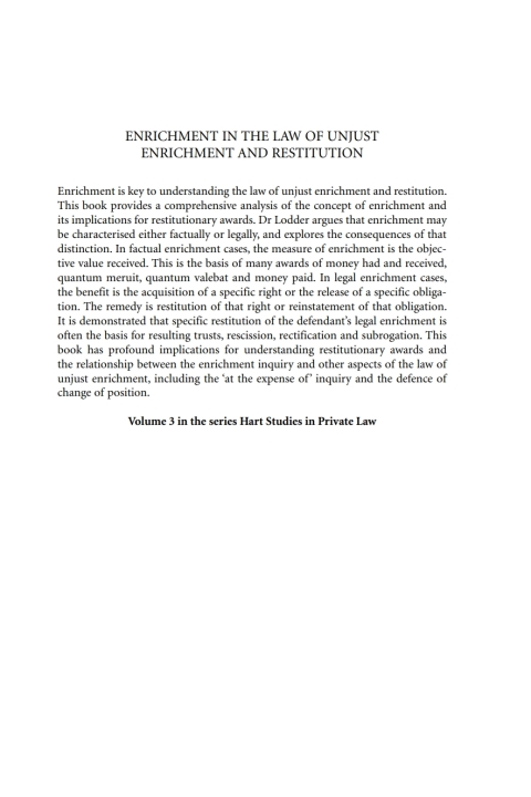 Cover image for book Enrichment in the Law of Unjust Enrichment and Restitution