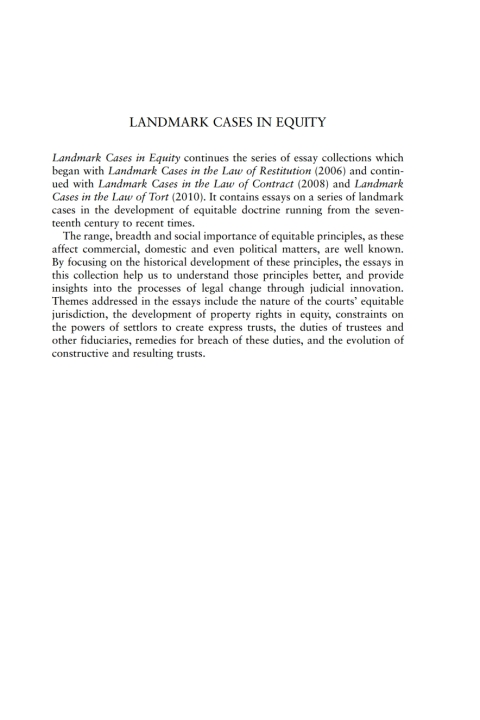 Cover image for book Landmark Cases in Equity