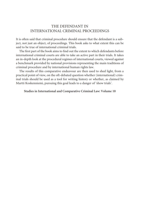 Cover image for book The Defendant in International Criminal Proceedings