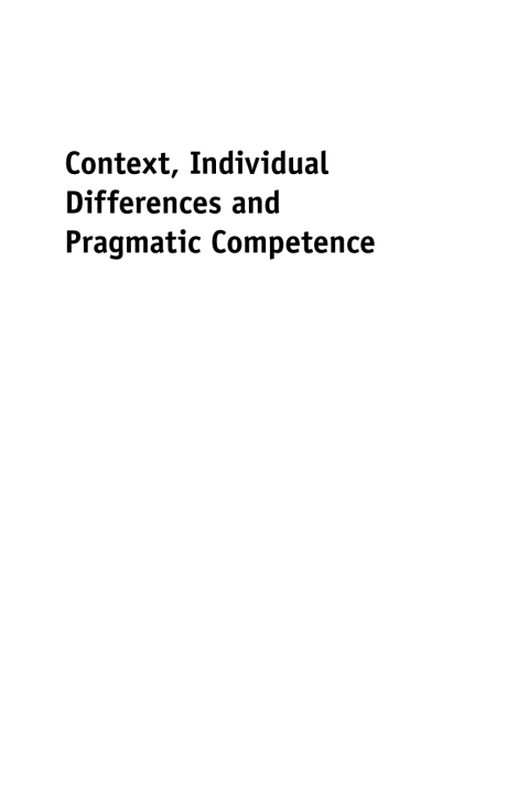 Cover image for book Context, Individual Differences and Pragmatic Competence