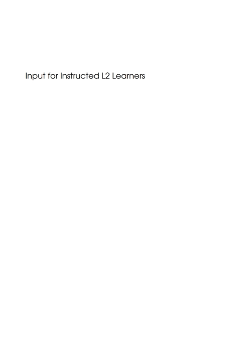 Cover image for book Input for Instructed L2 Learners