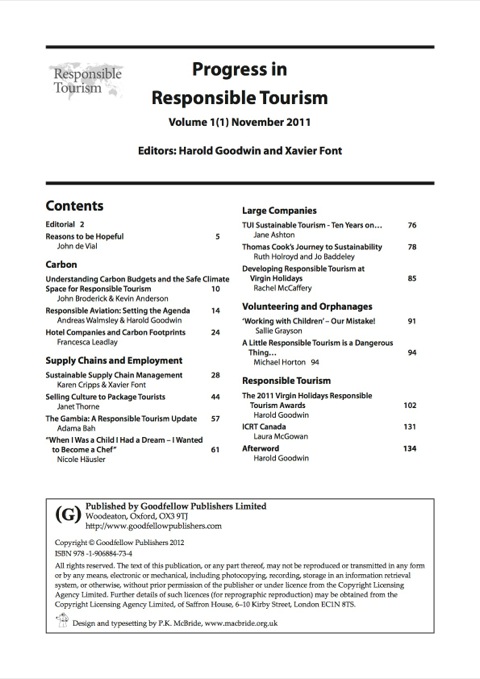 Cover image for book Progress in Responsible Tourism