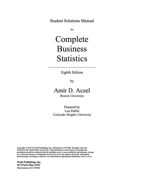 Cover image for book Student Solutions Manual to Accompany Complete Business Statistics 8/E by Amir D. Aczel