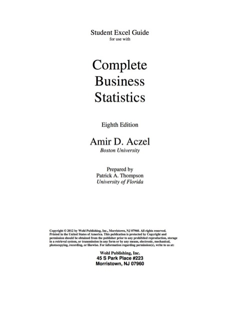Cover image for book Student Excel Guide for use with Complete Business Statistics 8/E by Amir D. Aczel
