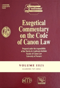 Cover image: Exegetical Commentary on the Code of Canon Law - Vol. III/1 9781939231673