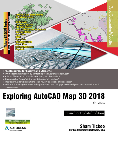 Cover image for book Exploring AutoCAD Map 3D 2018, 8th Edition